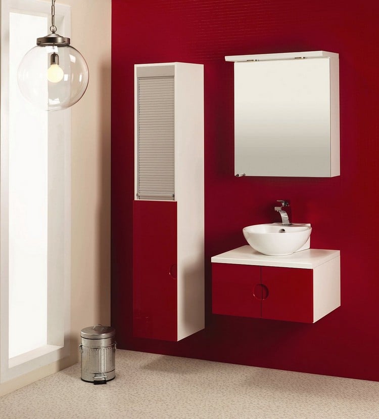 meubles salle de bains -meuble-vasque-colonne-rouge-armoire-miroir