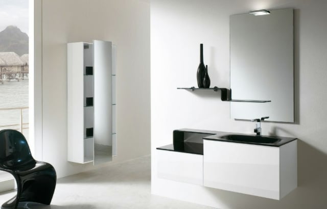 meubles-suspendus-blanc-noir-chaise-Panton-salle-bains-moderne