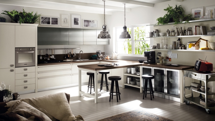 modèle-cuisine-Diesel-armoires-blanches-table modèle de cuisine