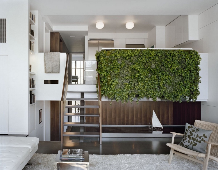 mur-végétal-intérieur-mezzanine-design-moderne-blanc-bois