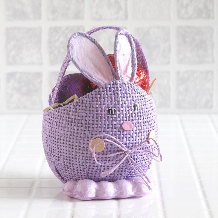 panier-Pâques-tricoté-lilas-lapin panier de Pâques