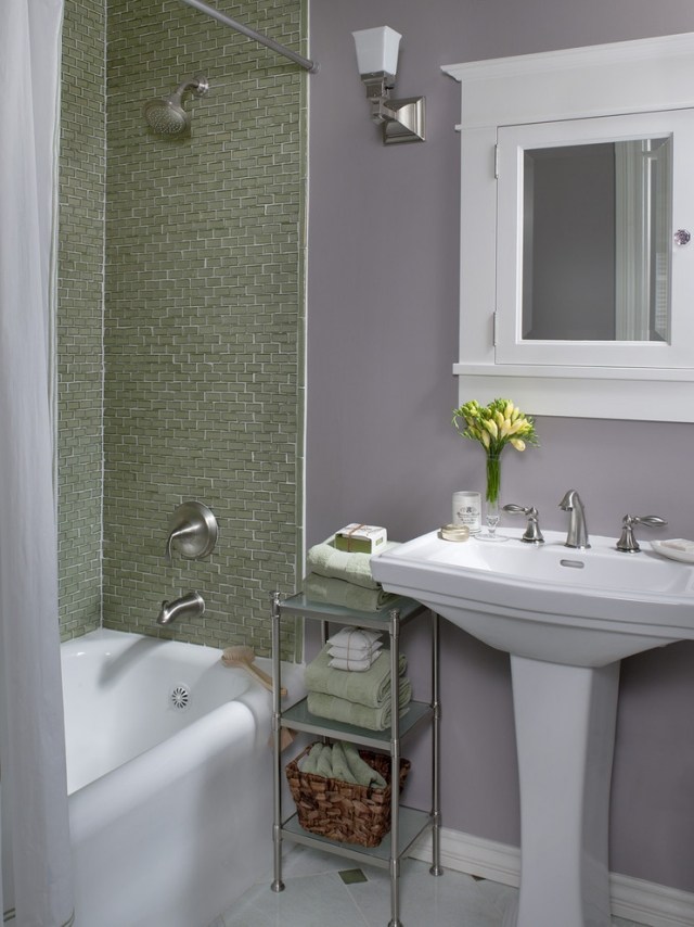 peinture-salle-bain-gris-vert-sanitaire-blanc peinture pour salle de bain