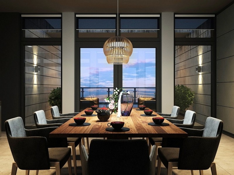 salle-manger-design-chaises-noires-table-bois salle à manger design