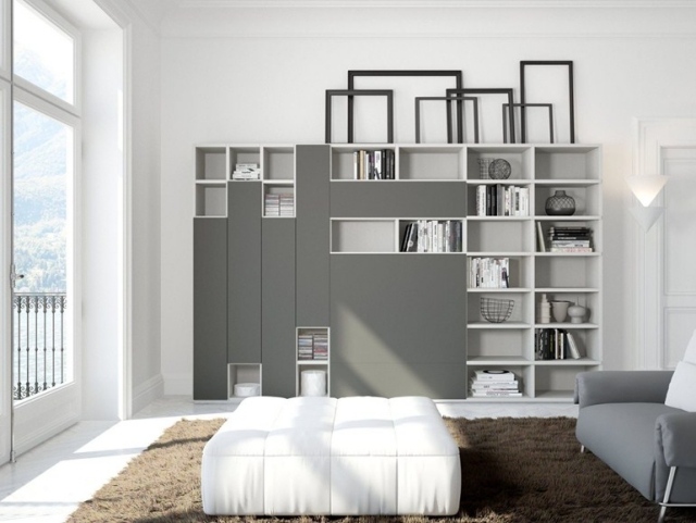 salon design bibliothèque moderne-gris-blanc-FLEXUS-GIELLESSE