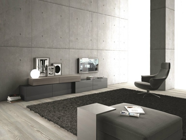 salon-design-murs-aspect-béton-brut-meubles-Presotto-Industrie-Mobili