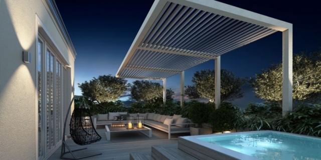 aménagement-terrasse-idée-originale-pergola-piscine-canape-angle