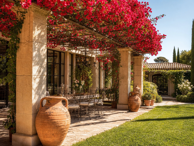 amenagement-exterieur-vases-terra-cuite-style-méditerranneen-jardin aménagement extérieur