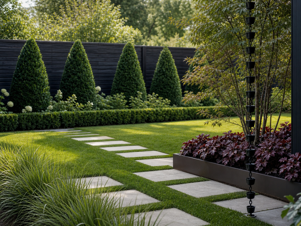 aménagement-jardin-terrasse-pelouse-pas-japonais
