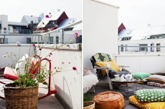 aménagement-balcon-été-idee-decoration-coussins-chaises-plantes