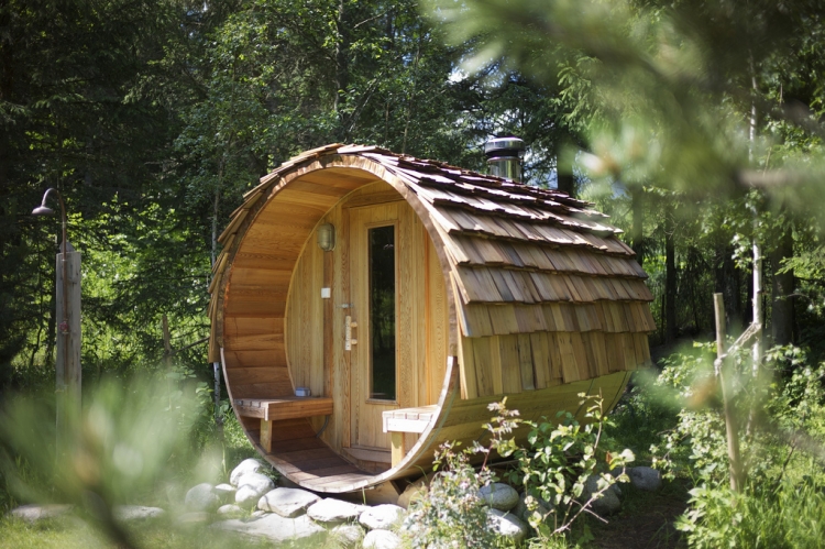 aménagement de jardin moderne sauna douche extérieure rustiques