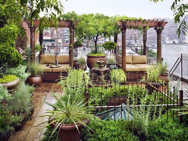 appartement New York penthouse-jardin-pergola-coin-détente
