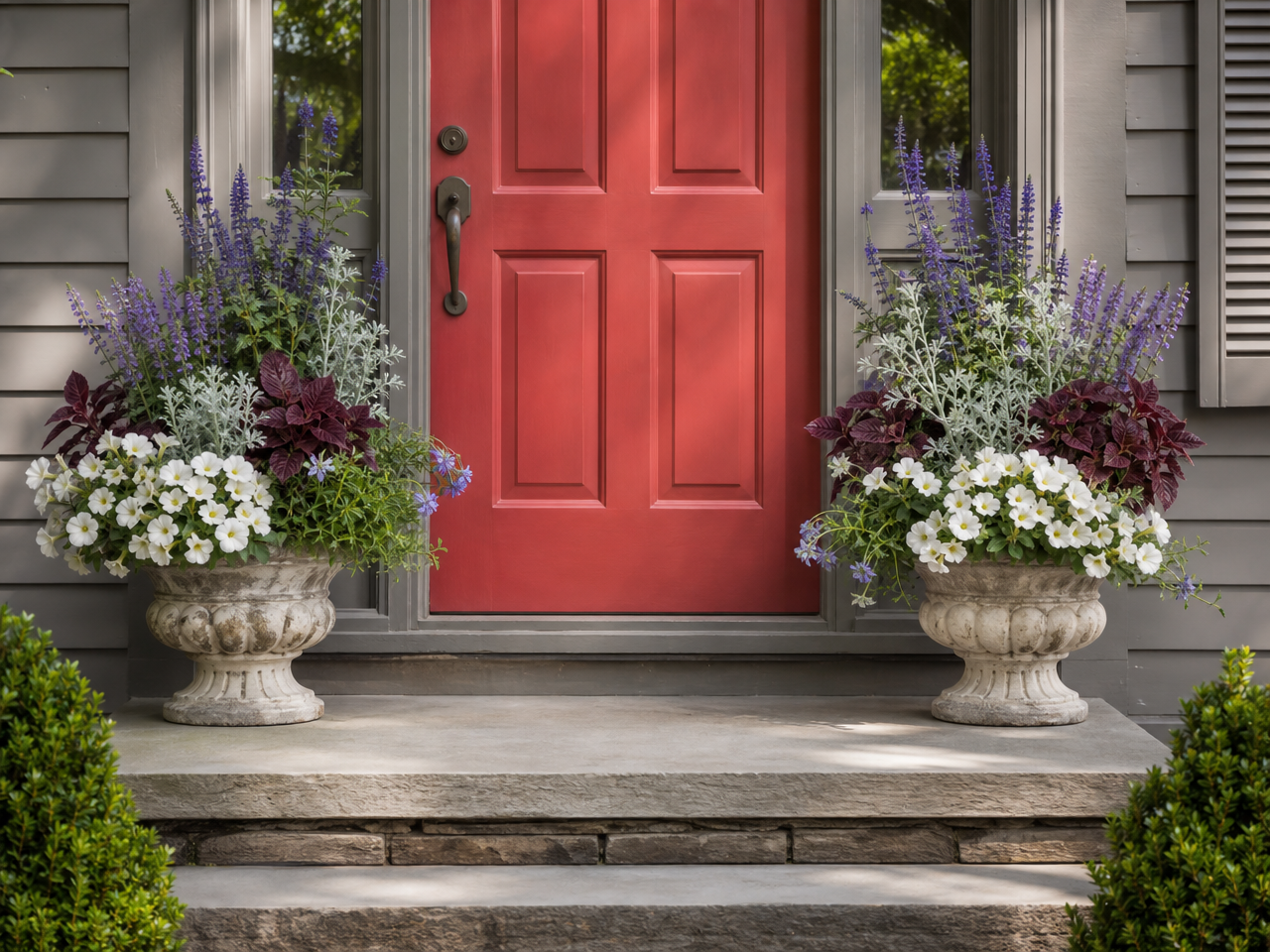 bacs-fleurs-ciment-porte-entrée bacs à fleurs