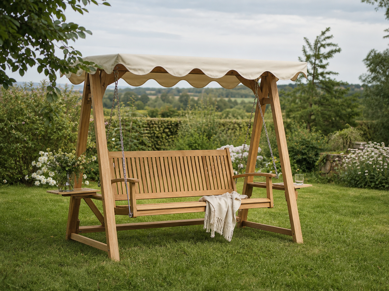 balancelle de jardin bois toit tissu Roble-Alexander-Rose