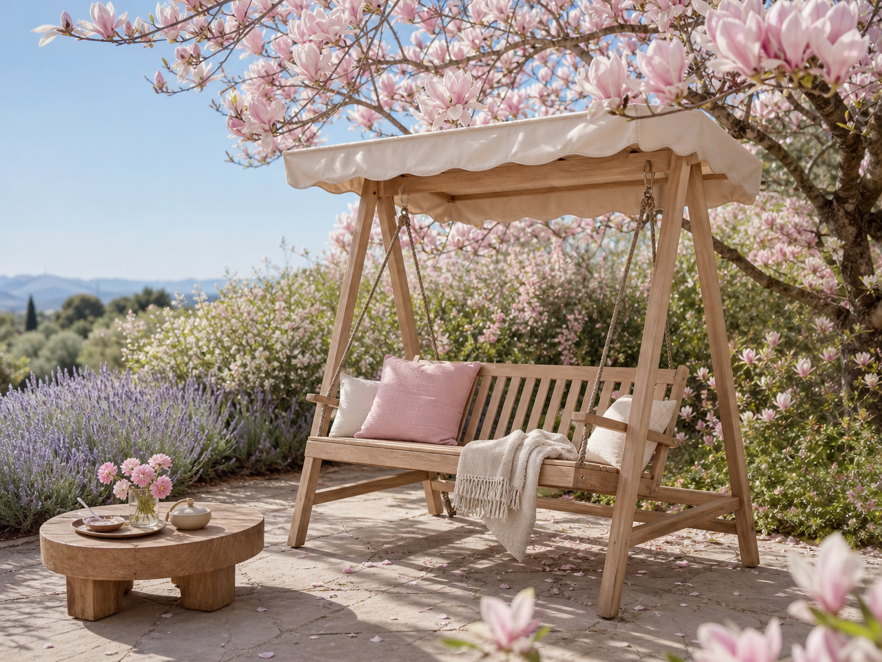 balancelle de jardin bois clair Roble Alexander