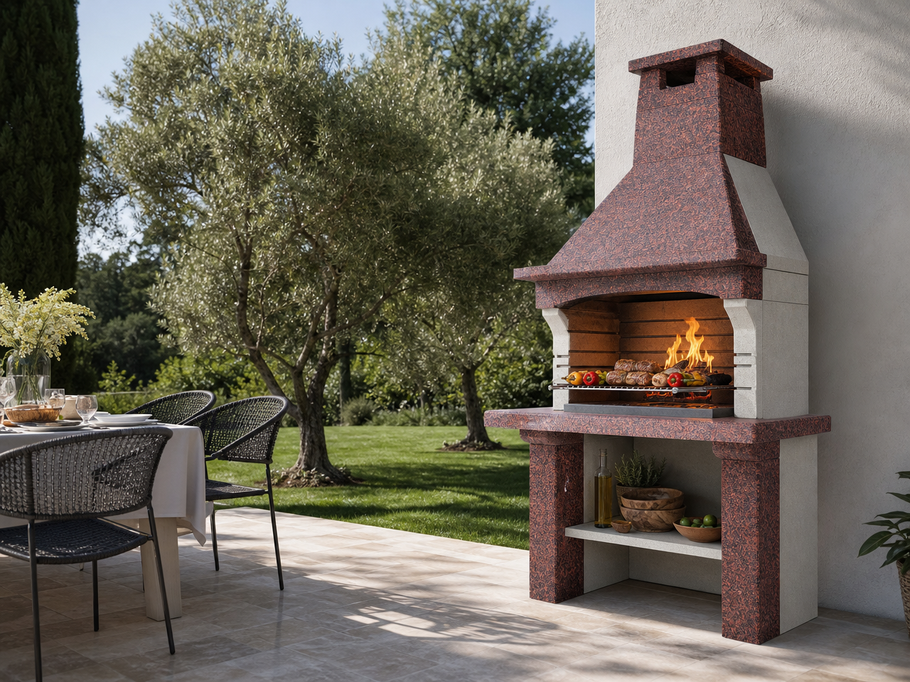 barbecue-exterieur-Palazzetti-rouge-gris barbecue extérieur