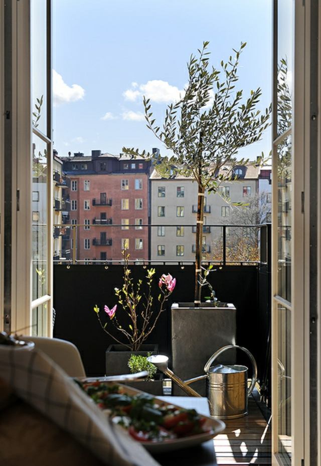 brise-vue-balcon-noir-plantes-pots brise-vue balcon