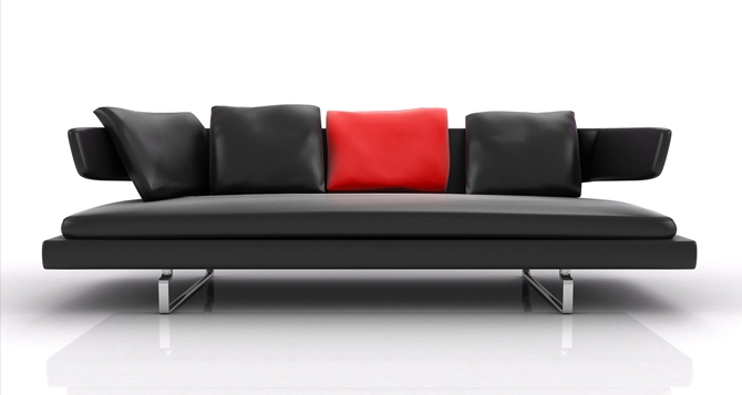 canapé-moderne-cuir-noir-coussins-rouge-noir canapé moderne