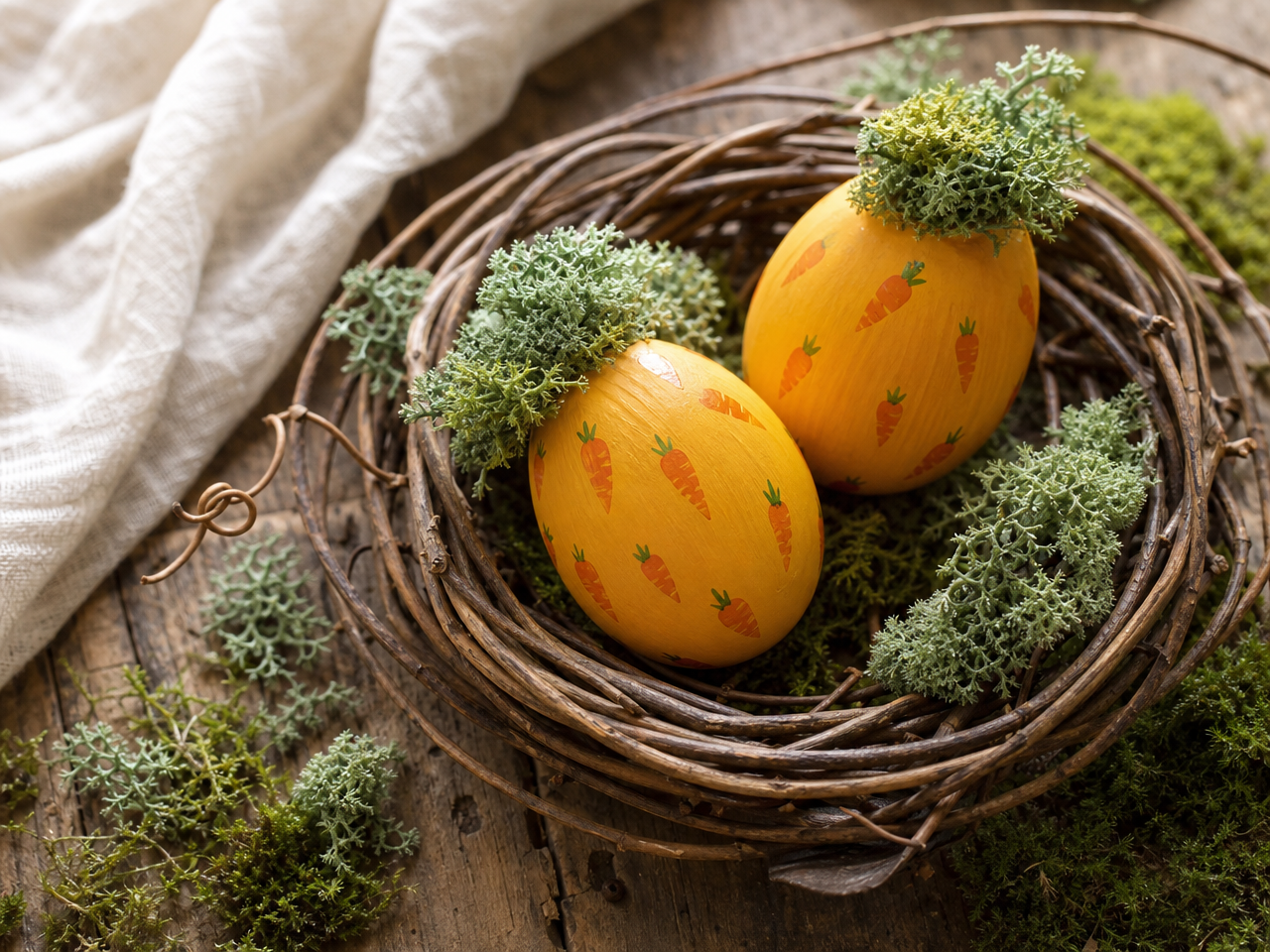 deco-Paques-oeufs-carottes-jaunes-panier déco de Pâques
