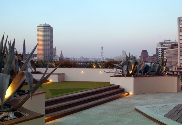 design-toit-terrasse-gazon-plantes-éclairage toit terrasse