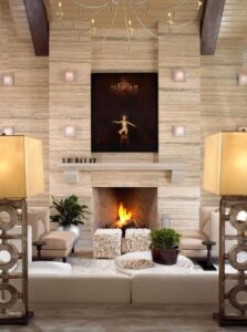 décoration cheminée revêtement-bois-stratifié-salon-scandinave