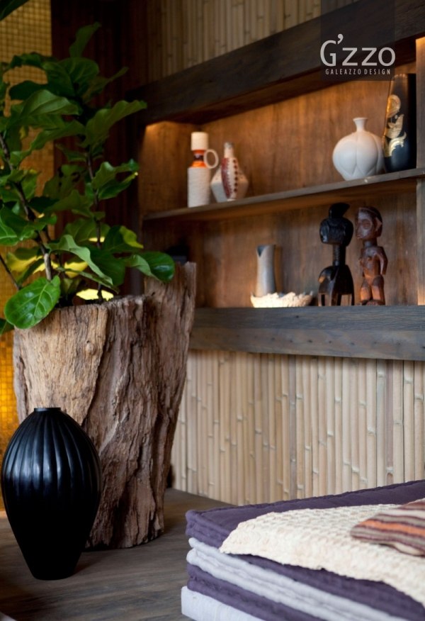 décoration intérieure africaine cache-pot tronc arbre