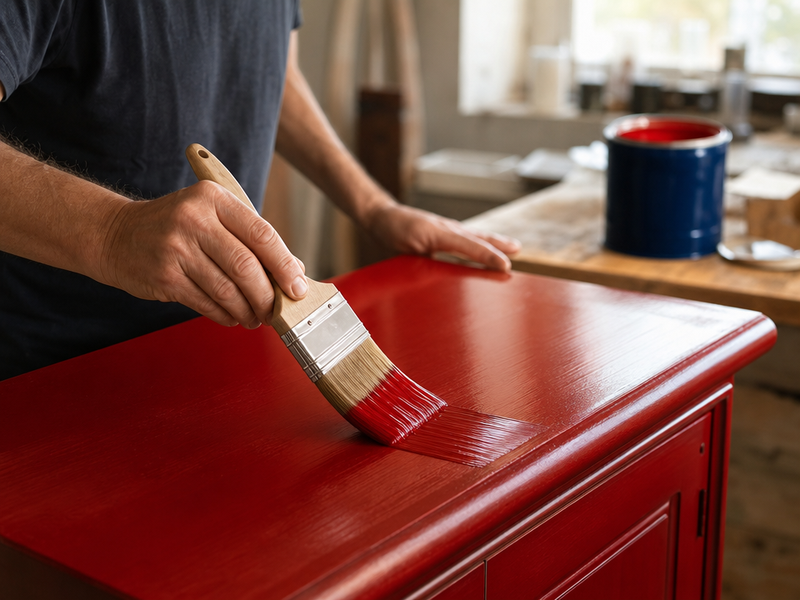 armoire-murale-fabriquer-peinture-émail-rouge