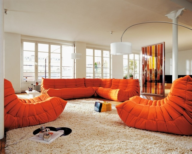 fauteuils canapé Ligne Roset tissu-orange-Togo