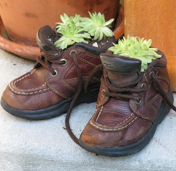idée-jardin-pot-chaussures-enfant-succulentes idée jardin