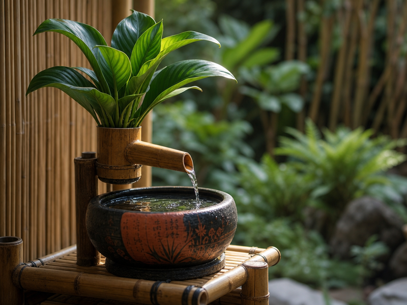 idée-déco-bambou-bec-eau-plantes
