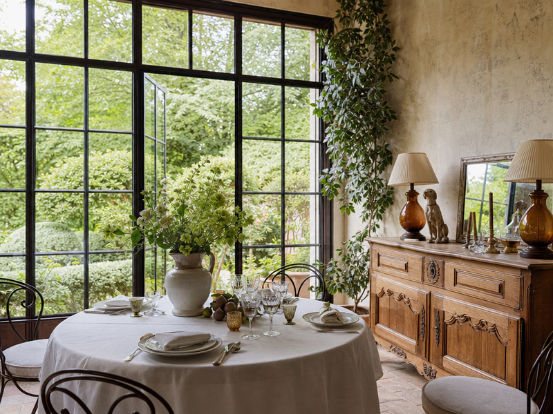 idées-déco-veranda-plantes-table-ronde