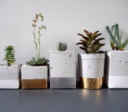 idée-déco-jardiniere-beton-feuille-couleur-or