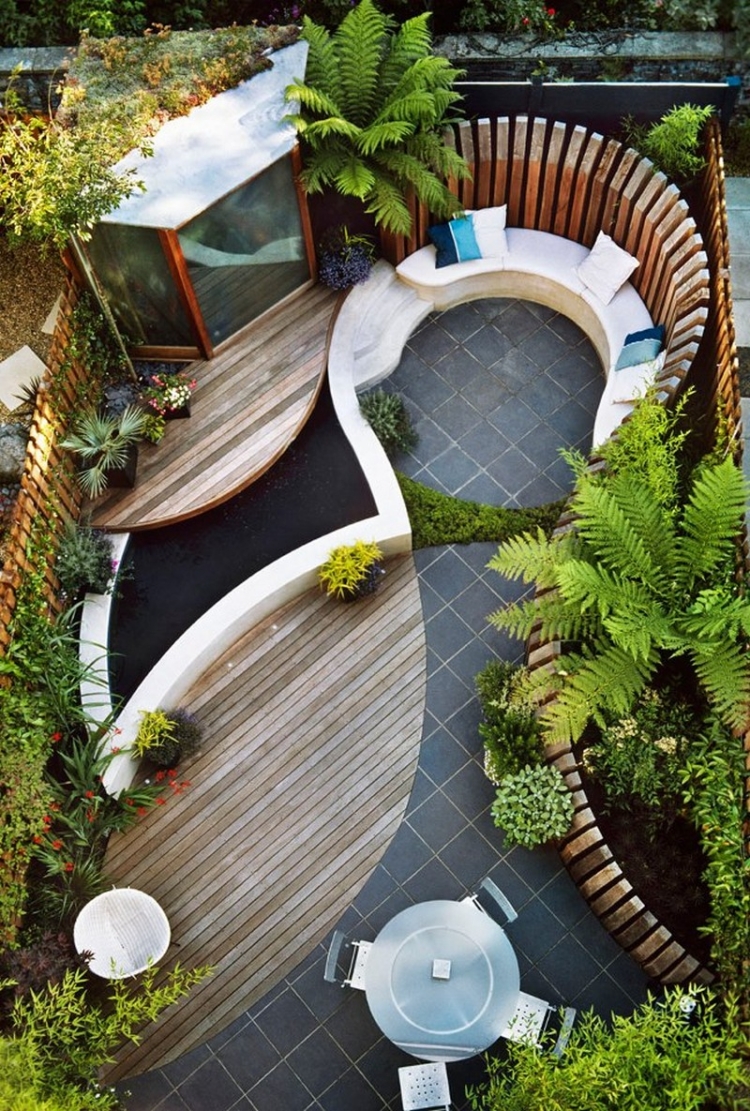 idée petite terrasse de jardin arrière-cour forme extraordinaire