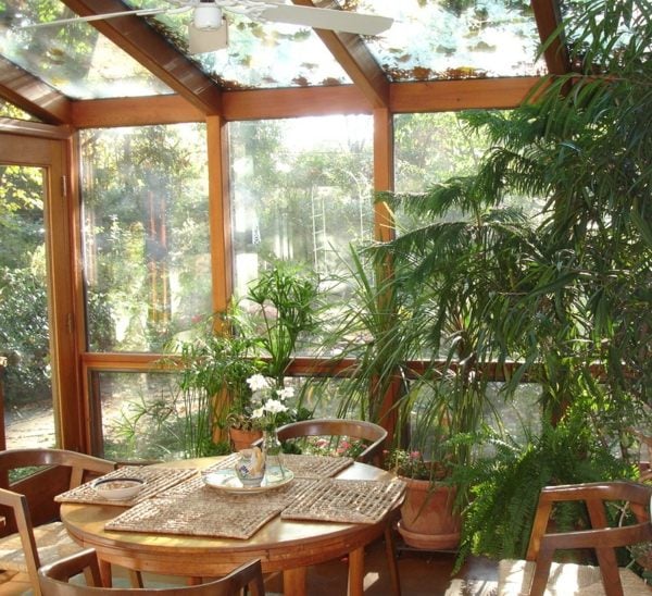 jardin-d'hiver-plantes-tropicales-table-ronde-bois-chaises