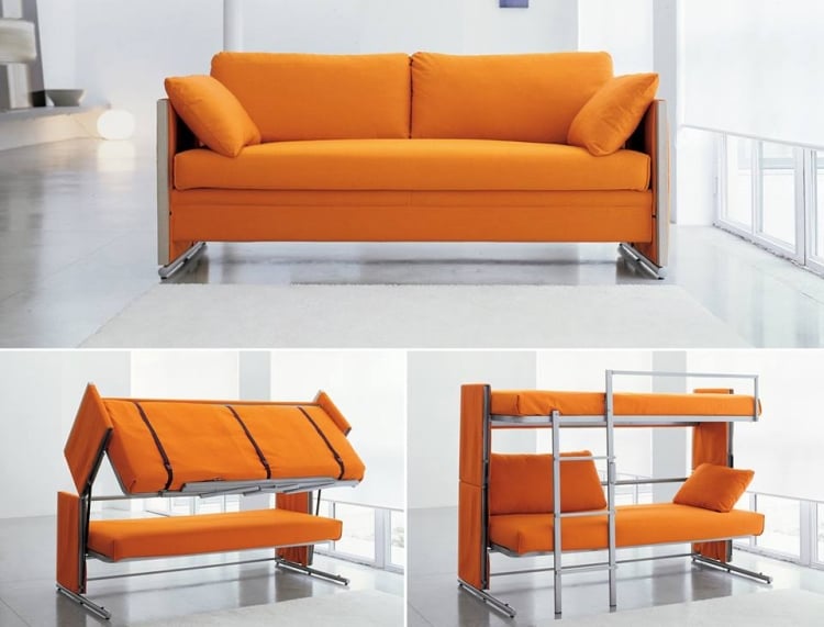 meubler un petit espace canapé-convertible-lits-superposés