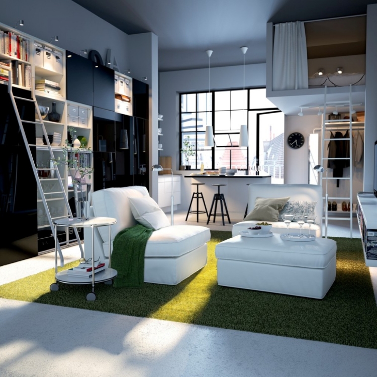meubler un petit espace salon chambre lit-suspendu-plafond