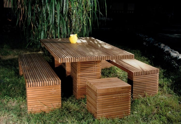 meubles de jardin bois massif lattes design moderne