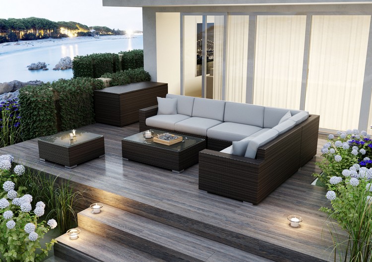 meubles-jardin-résine-tressée-table-basse-canapé-angle-terrasse