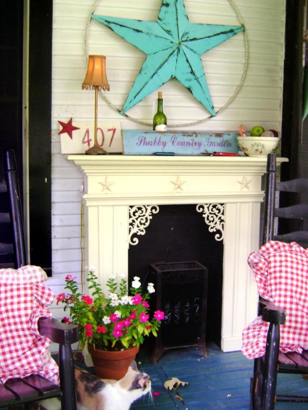 mobilier terrasse porche cheminée style Shabby-Chic