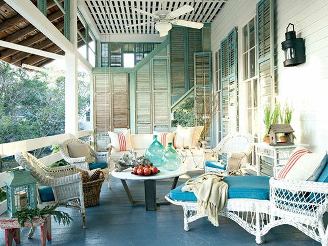 mobilier terrasse tressé blanc porche style camapagne