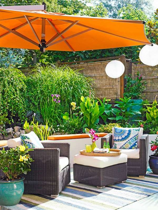 parasol de jardin déporté-orange-mobilier-tressé