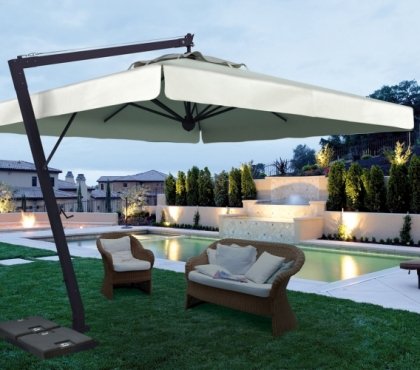 parasol de jardin suspendu carré-blanc-bras-métal