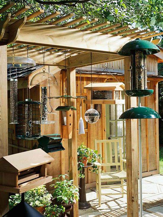 pergola-couverte-bois-terrasse-mangeoirs-oiseaux