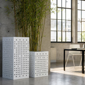 Pot de fleur extérieur design blanc acier galvanisé style industriel