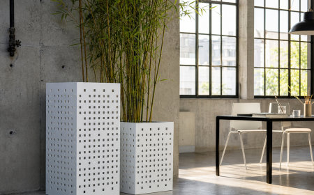 Pot de fleur extérieur design blanc acier galvanisé style industriel