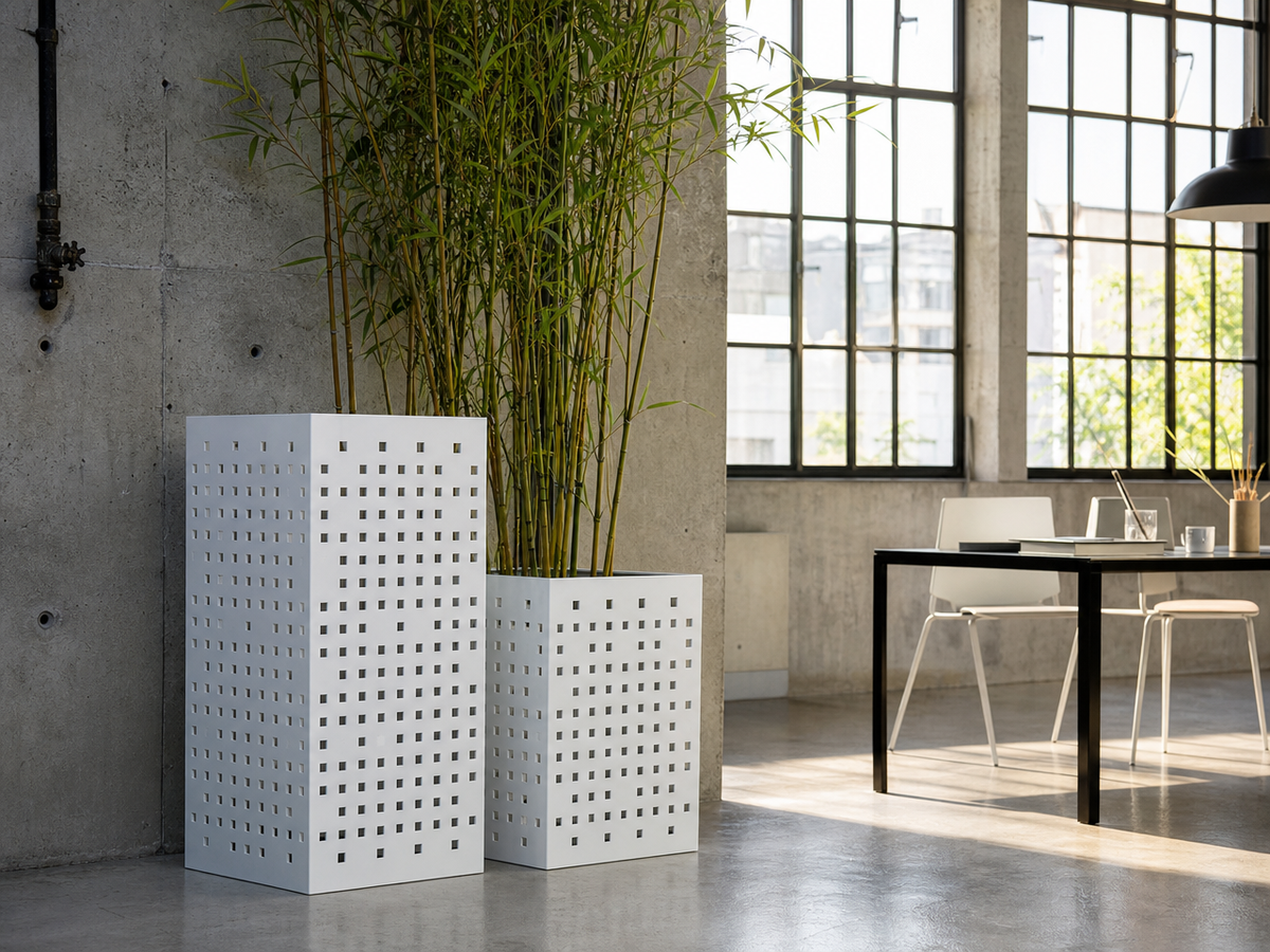 Pot de fleur extérieur design blanc acier galvanisé style industriel