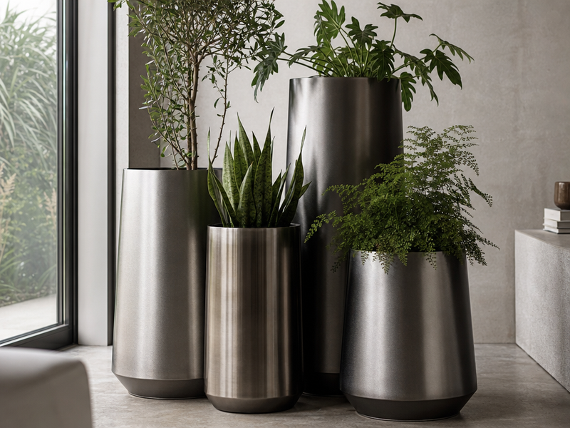 jardinières-design-métal-chromé