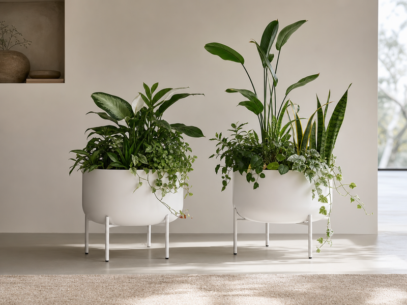 jardinières design blanches pieds-Green-Pedestals-Front
