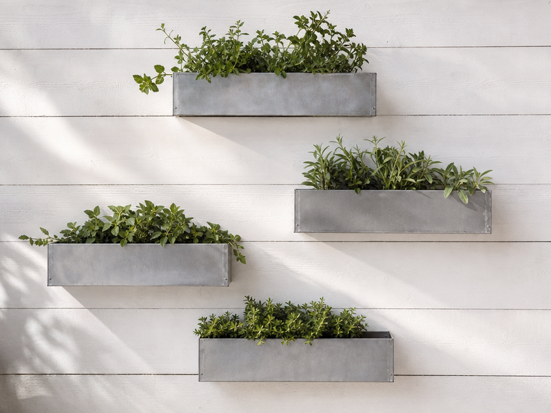 pots-plantes-carrés-métal-accrochés-mur-Kloss-Röshults