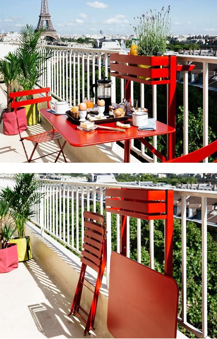 table rabattable -bois-peinte-rouge