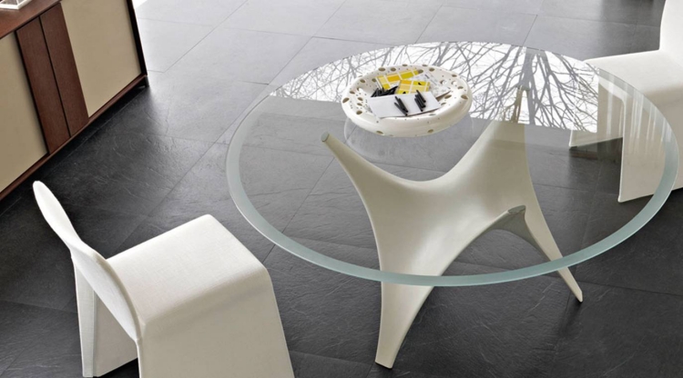 table ronde en verre base-blanche-design-italien